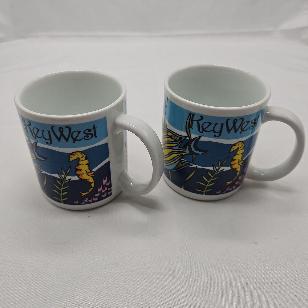 Set Of Two Vintage 1993 Key West Tropical Fish Coffee Mugs